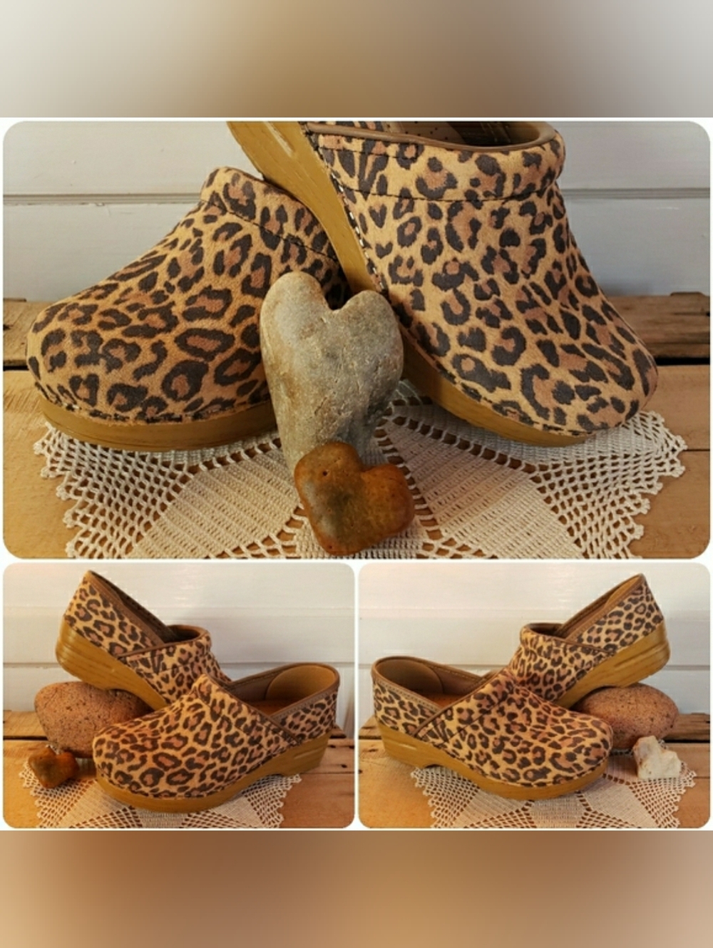 Meow Dansko Pro Leopard Clogs Cheetah Animal Suede Honey Neutral Cottage Mobwife